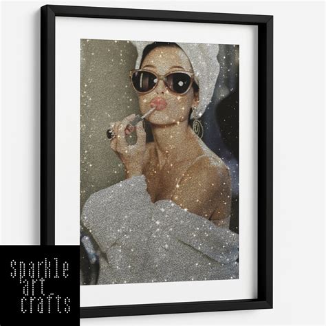 Audrey Hepburn Lip Gloss Lipstick Picture Print Wall Art A3 A4 Silver Multicoloured Real Glitter