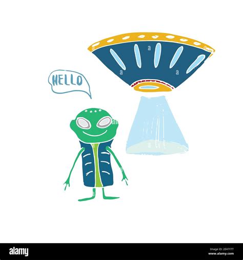Cute Alien And Ufo Cartoon Hand Drawn Aliens Spaceship Doodle T Shirt