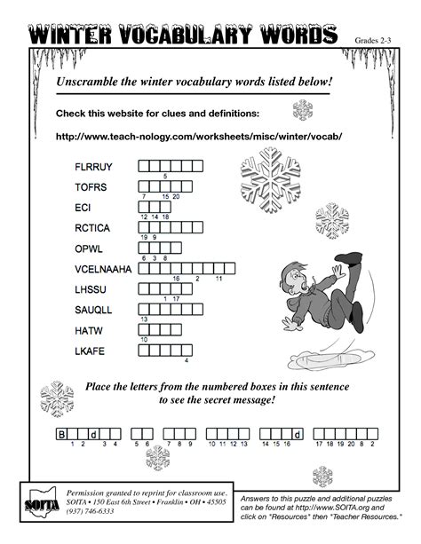 Winter Words Unscramble The Winter Vocabulary Words Listed Below