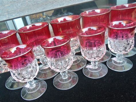 Vintage Cranberry Glasses Set Of 9 Mid Century Modern Etsy Tableware Design Vintage