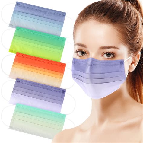 Colorful Disposable Face Masks Adults Masks Colored 3ply Ombre Color Designs Women Men Grown Up