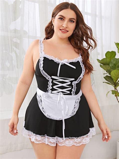 plus maid costume and thong panty set 3pcs shein asia