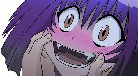 See more ideas about anime, purple, anime drawings. Girl with fang and purple hair anime character HD ...