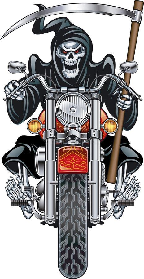 Grim Reaper With Scythe Riding Motorcycle Stock Vector Illustration