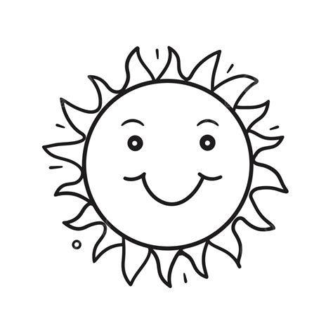 Sun Doodle Illustration On White Background Outline Sketch Drawing
