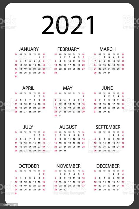 Ilustración De Calendario 2021 Anual La Semana Comienza El Domingo Y