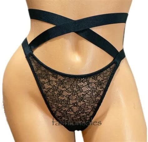 Victorias Secret Very Sexy Brazilian Strappy High Waist Lace Slip Panty Black Picclick