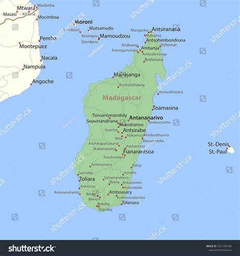 Map Madagascar Shows Country Borders Place Stock Vector Royalty Free