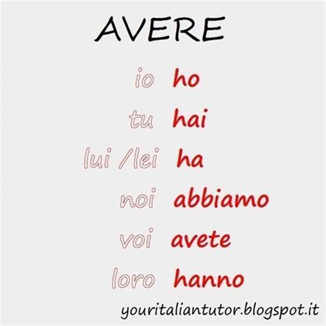 The Verb Avere In Italian - Pin by JE PARLE ITALIANO • Apprendre on Conjugaison italienne | Italian