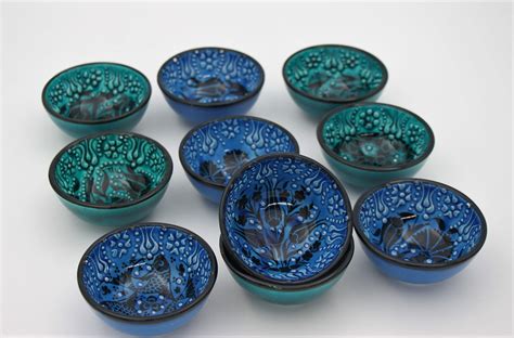 8 Cm Turkish Hand Painted Ceramic Bowls In Turquoise Nirvana