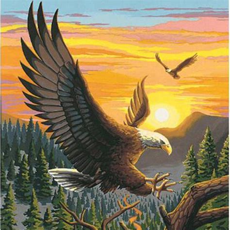Bald Eagles Flying In The Sunset Diy Diamond Painting Kit Eagle
