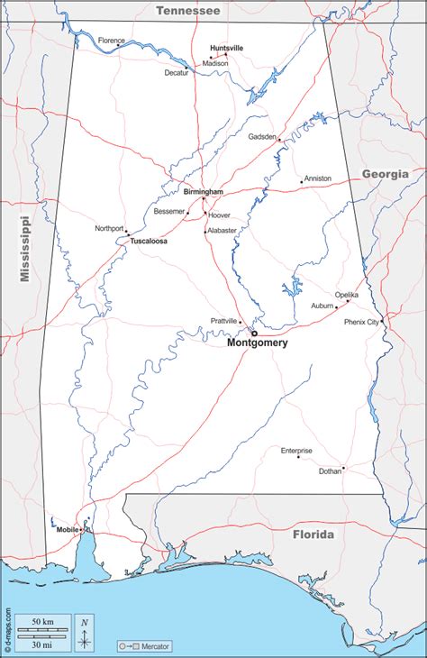 Alabama Free Map Free Blank Map Free Outline Map Free