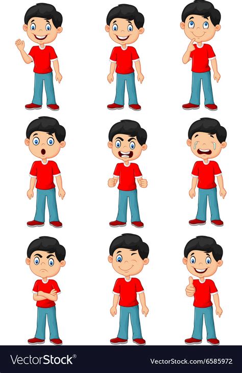 Little Boy In Various Expression Isolated Vector Image