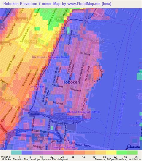 Elevation Of Hobokenus Elevation Map Topography Contour