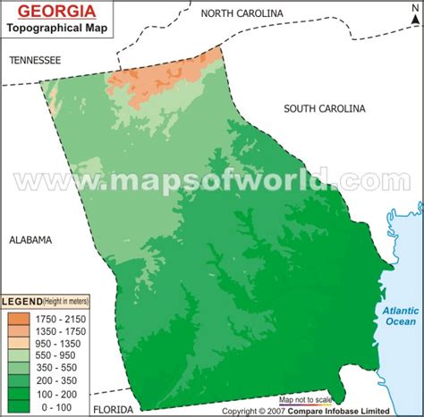 Georgia is the 21st largest state in the united states, covering a land area of 57,906 square miles (149,977 square kilometers). Georgia Topographic Map