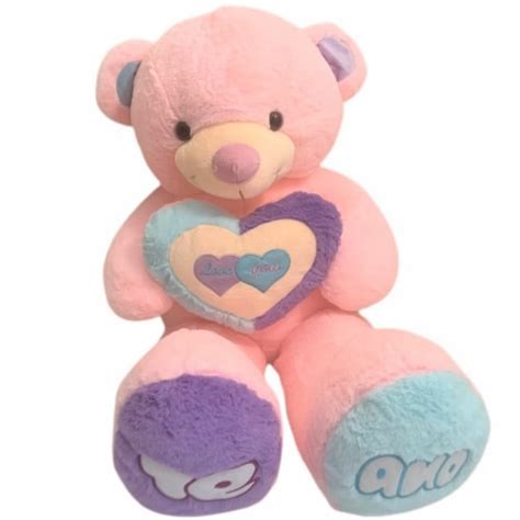 Teddy Bear Faux Fur Stuffed Bear With Love Heart Bear Pillow 39
