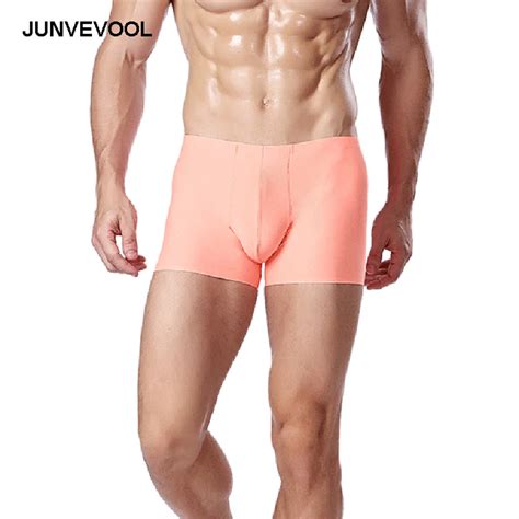 Seamless Underwear Boxer Pink Sexy Underpants Men U Convex Ice Silk Shorts Underwears Men S