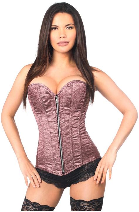 Top Drawer Two Tone Pink Brocade Steel Boned Overbust Corset