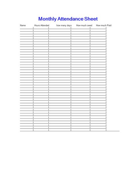 Monthly Attendance Sign In Sheet Templates At