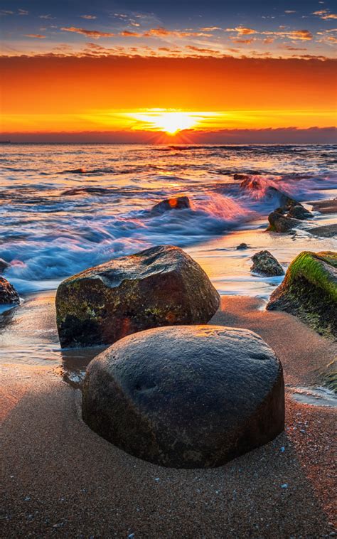 Download 800x1280 Wallpaper Coast Rocks Sunset Sea Sea Waves