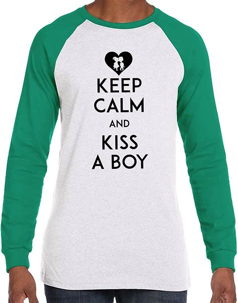 Amazon Com Keep Calm And Kiss A Boy Baseball Jersey Printasaurus White Green Xl Clothing
