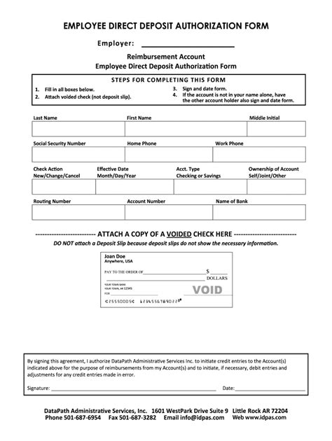 Employee Printable Direct Deposit Form Template