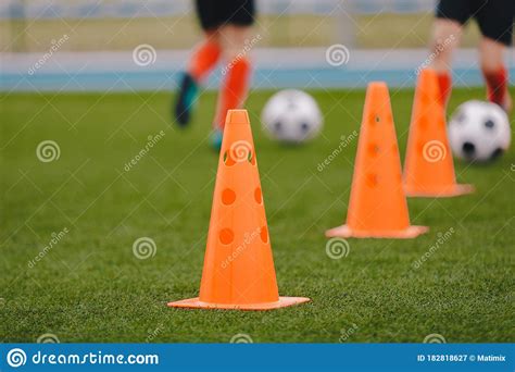 Sports Training Cones On Soccer Pitch Stock Image Image Of Practice