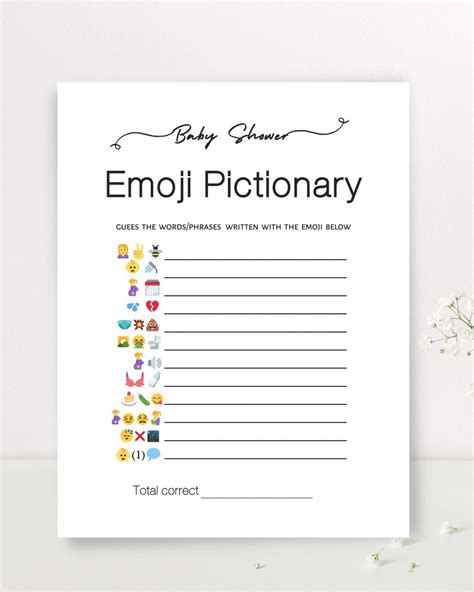 Game Emoji Pictionary Baby Shower Games Printable Black And White