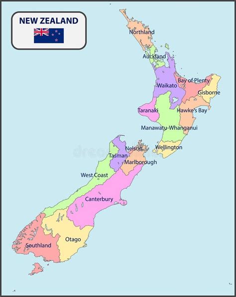 Mapa Político De Nueva Zelanda Con Nombres Ilustración Del Vector