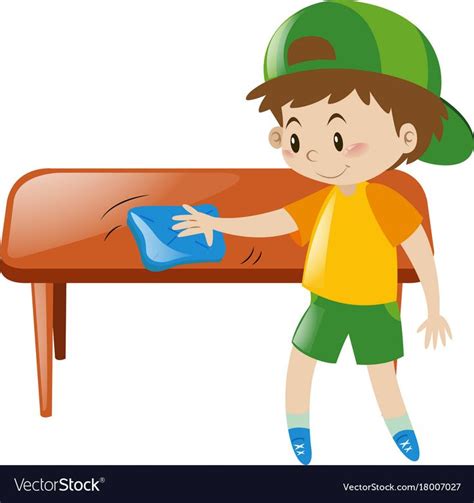 Little Boy Cleaning Table With Cloth Vector Image On Vectorstock