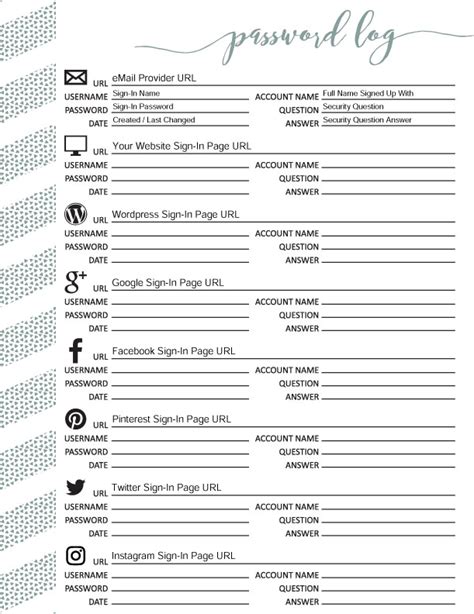 Mar 07, 2014 · if you still don't know how to put a password on your excel document, follow these steps. Editable Password Log PDF Free Printable Download