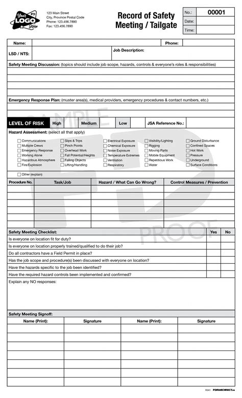 Record Of Safety Meeting And Tailgate Rsm1 Form Template Forms Direct