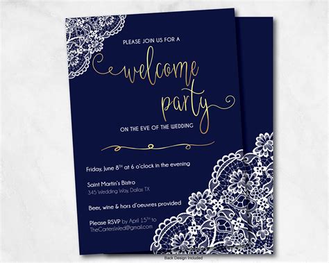 Welcome Party Invitation Rehearsal Dinner Invite Navy And Gold