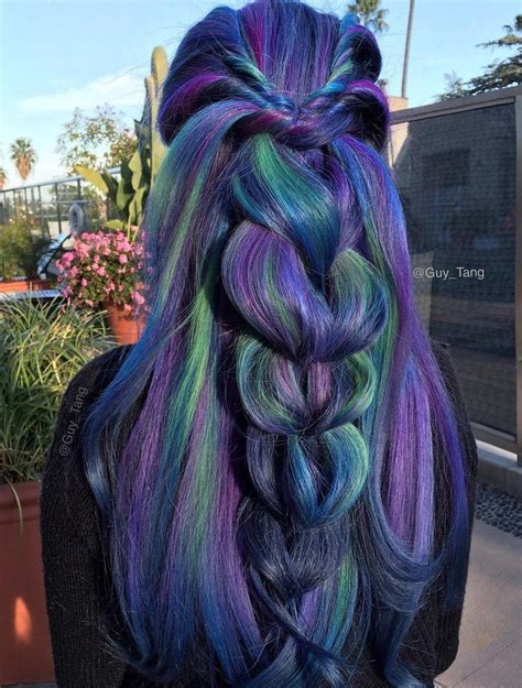 Blue And Purple Hair Ideas Peacock Hair Color Hair Color Purple Hair Styles