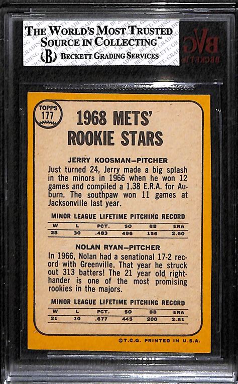 The most valuable nolan ryan card is the 1968 topps #177. Lot Detail - 1968 Topps Nolan Ryan Rookie Card - BVG 6