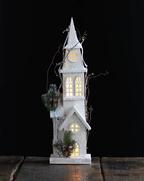 Rustic Weathered Wooden Light Up Church 21in Tall Seasonal And