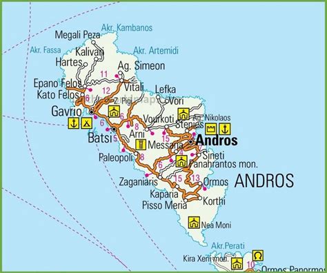 Andros Road Map Greece Map Tourist Map Andros Location Map Nea Roadmap Greek Islands Maps