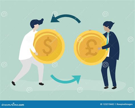 Characters Of Two Businessmen Exchanging Currency Illustration Stock