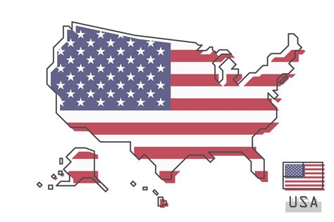 mapa y bandera de los estados unidos de américa diseño de dibujos animados de línea simple
