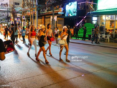 Group Of Thai Girls Walking At Night In Bangla Road Phuket Thailand