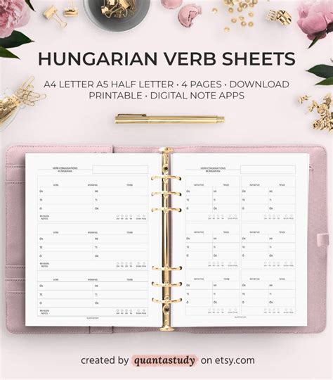 Hungarian Verb Conjugation Printable Worksheet Digital Planner Etsy France