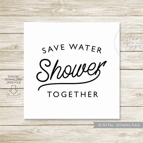 Save Water Shower Together Printable Wall Art Fun Bathroom Etsy