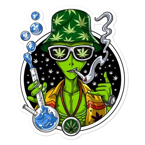 Alien Stoner Smoking Weed Funny Cannabis Sticker Psychonautica