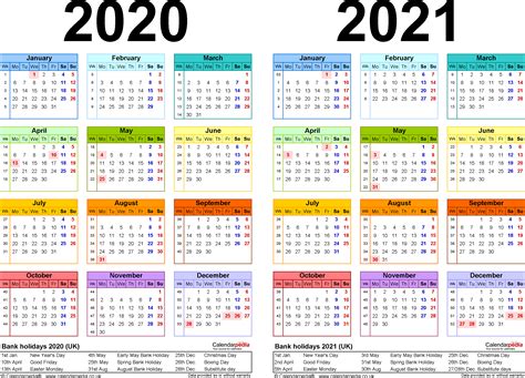 Two Year Calendars For 2020 And 2021 Uk For Pdf