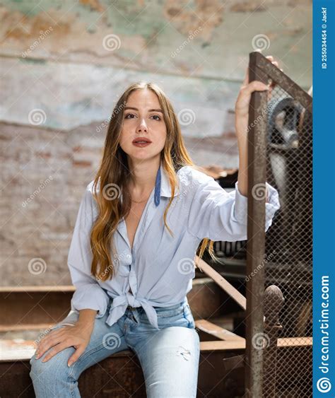 Tempting Young Woman Posing In Derelict Building Stock Photo Image Of