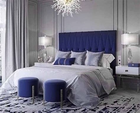 Amazing All Blue Modern Style Blue Bedroom Decor With Blue Tufted Bed