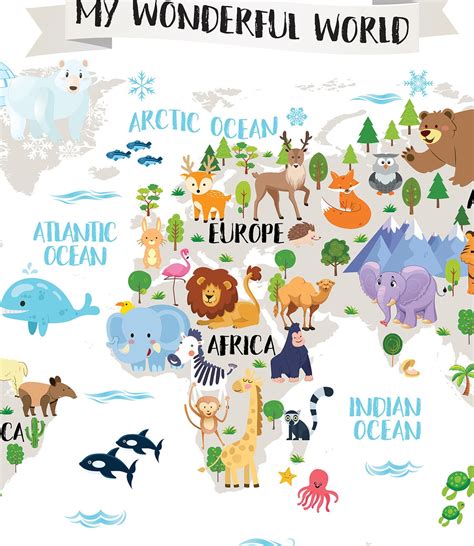 Printable Nursery Animal World Map For Kids Room Decor Animal Etsy