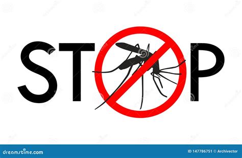 Stop Mosquito Red Prohibition Sign Ban Insects Vector Illustration