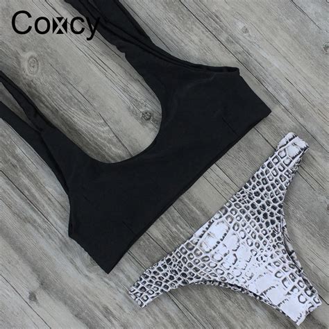 Coxcy 2018 Sexy Brazilian Bikinis Set Snakeskin Printed Thongs Swimwear
