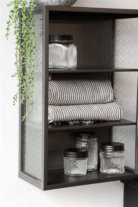 Industrial Style Metal Bathroom Cabinet With Patterned Glass Door